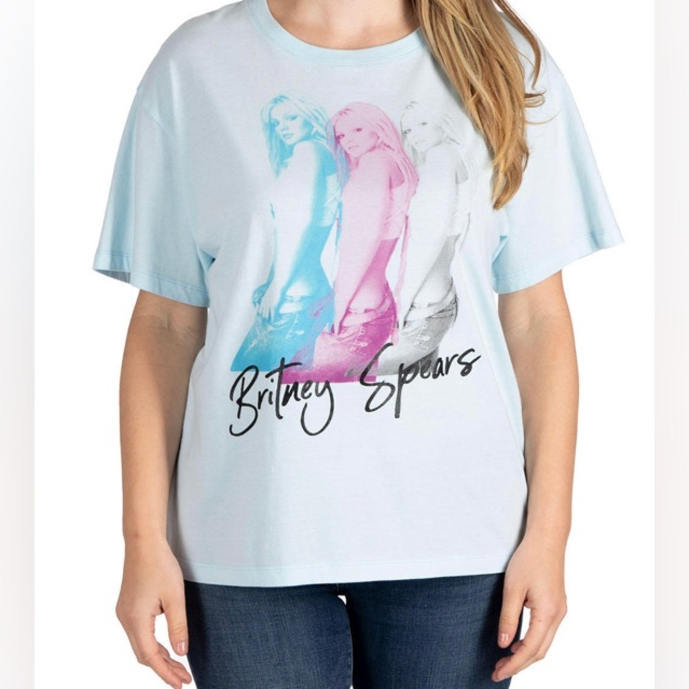 Britney Spears Short Sleeve Light Blue Graphic Tee Size L New